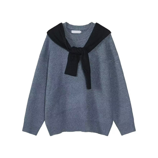 Damen Modischer Grobstrickpullover mit Kragen Shop Nory