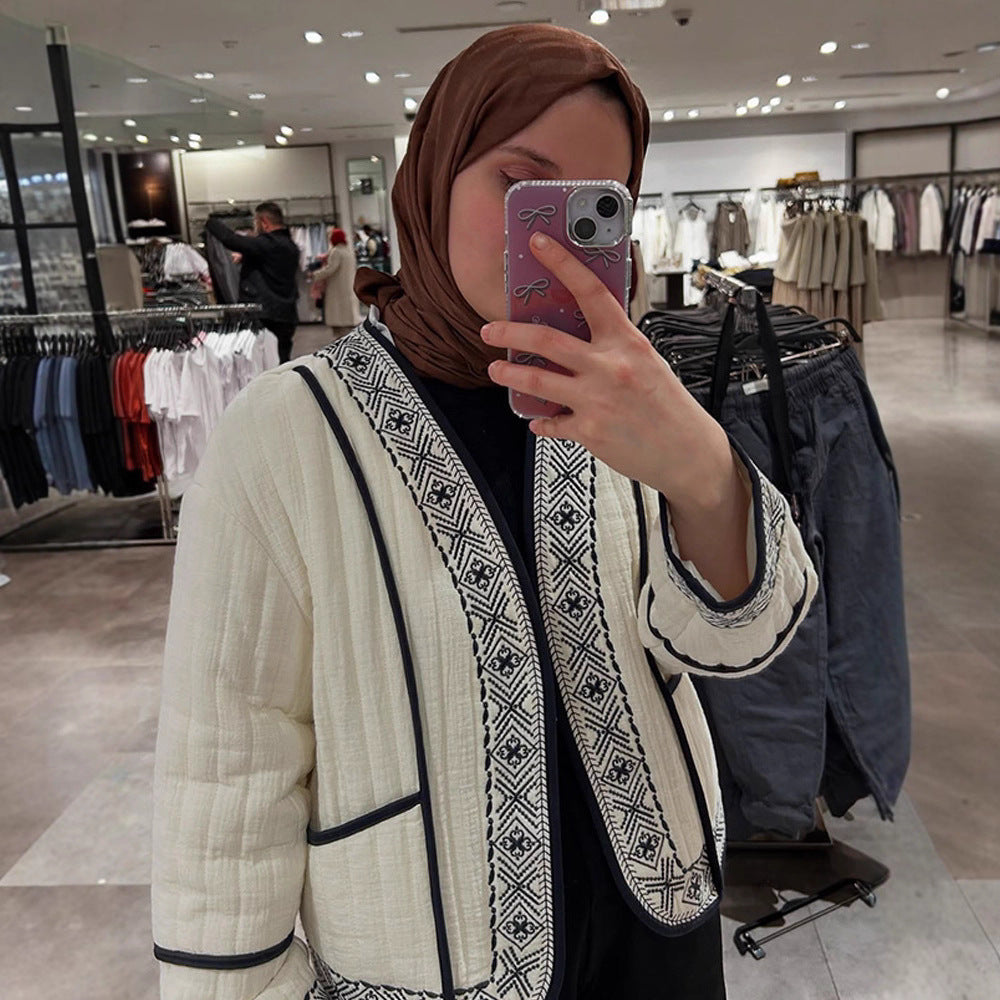 Damen Gestepptes Kimono-Cardigan mit geometrischer Stickbordüre Shop Nory