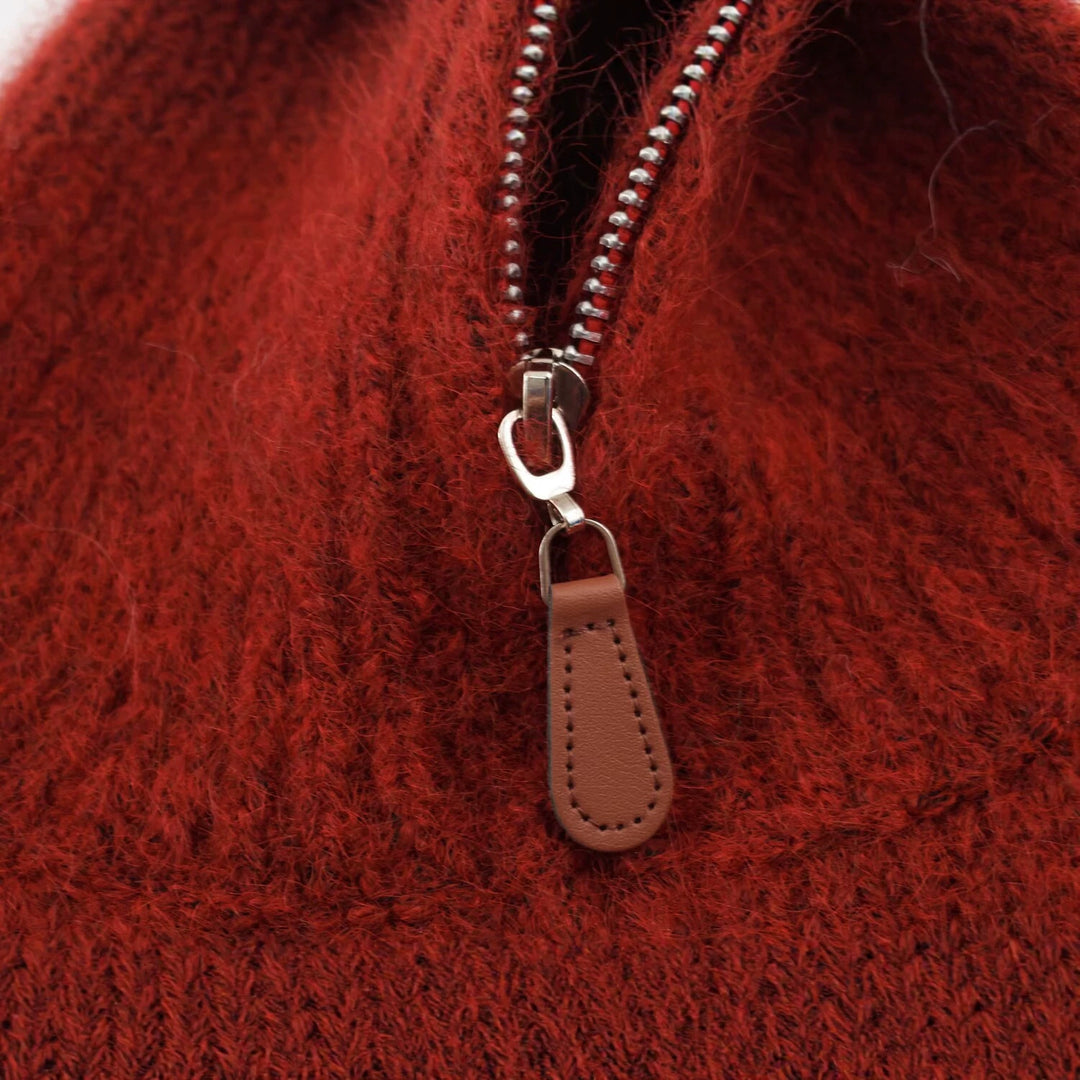 Damen Norwegermuster Strickpullover mit halbem Reißverschluss und Stehkragen Shop Nory