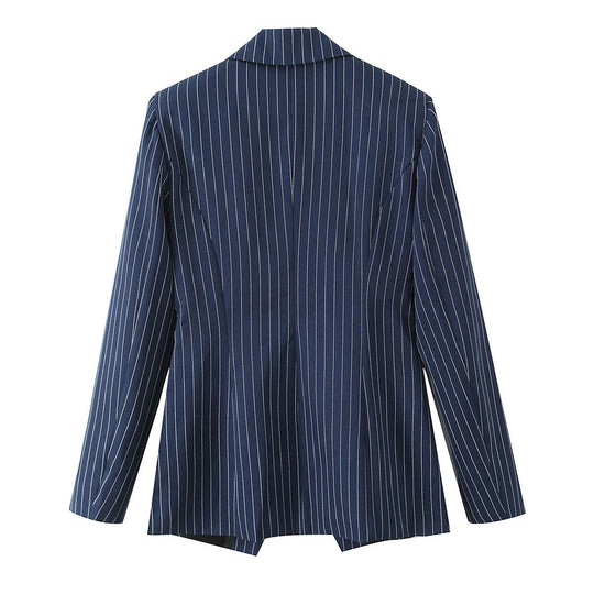 Damen Taillierter Nadelstreifen-Blazer mit asymmetrischem Revers und Pattentaschen Shop Nory
