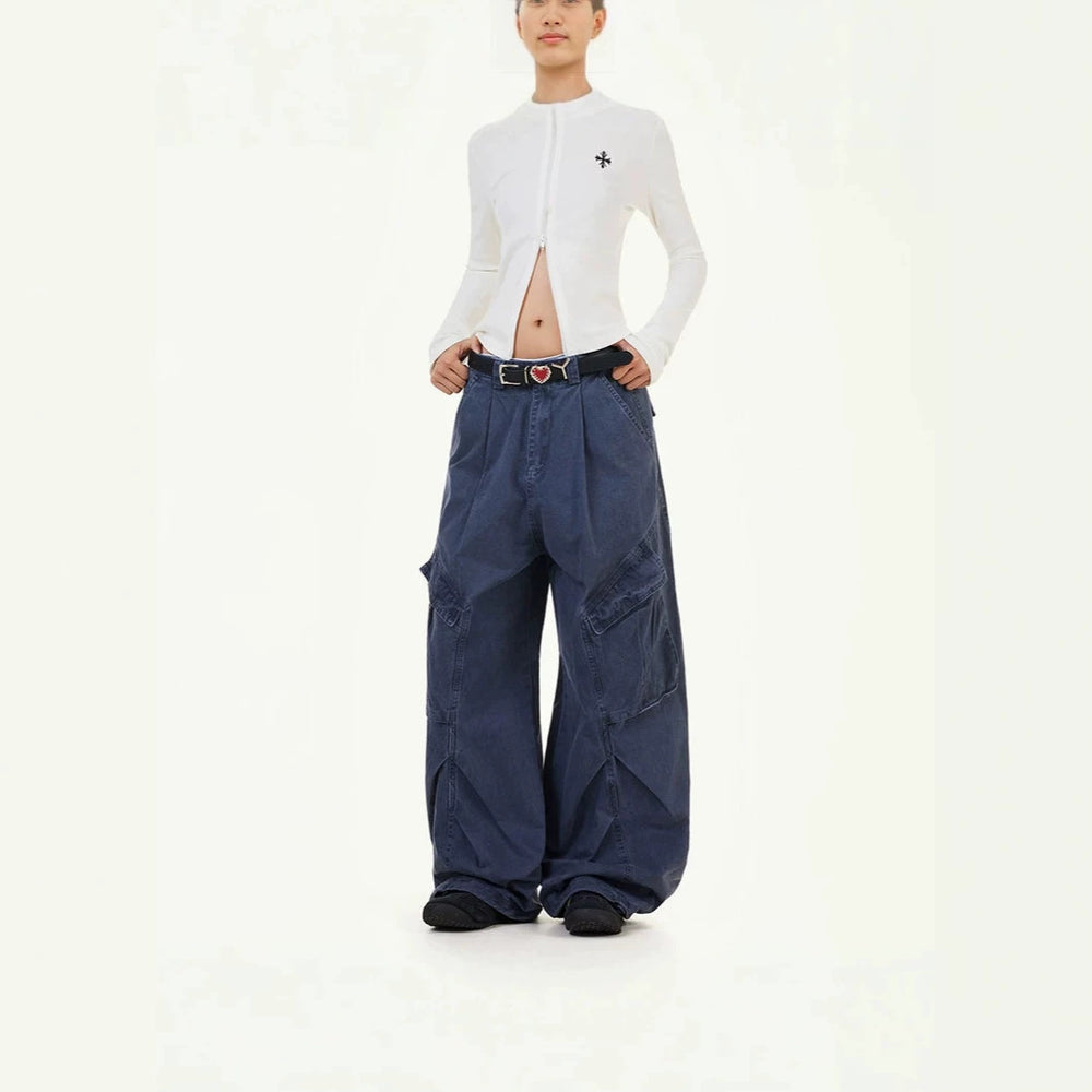 Damen Lässige Weitbein-Cargo-Hosen Shop Nory