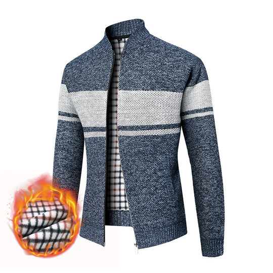 Herren Thermo-Strickzipjacke mit Stehkragen und kariertem Fleecefutter Shop Nory