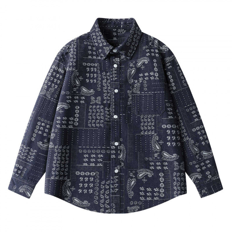 Unisex Kastenförmiges Paisley‑Patchwork Overshirt aus Baumwollmischung mit Hemdkragen und aufgesetzter Brusttasche Shop Nory