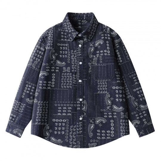 Unisex Kastenförmiges Paisley‑Patchwork Overshirt aus Baumwollmischung mit Hemdkragen und aufgesetzter Brusttasche Shop Nory