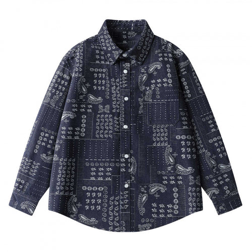 Unisex Kastenförmiges Paisley‑Patchwork Overshirt aus Baumwollmischung mit Hemdkragen und aufgesetzter Brusttasche Shop Nory