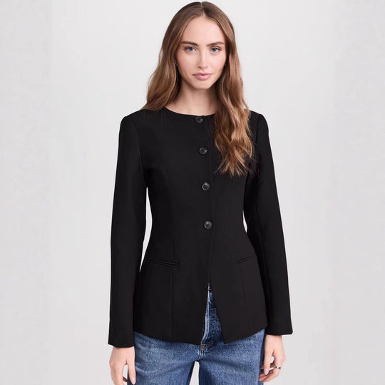 Damen Taillierter Kurzblazer mit Rundhalsausschnitt und mittiger Knopfleiste Shop Nory