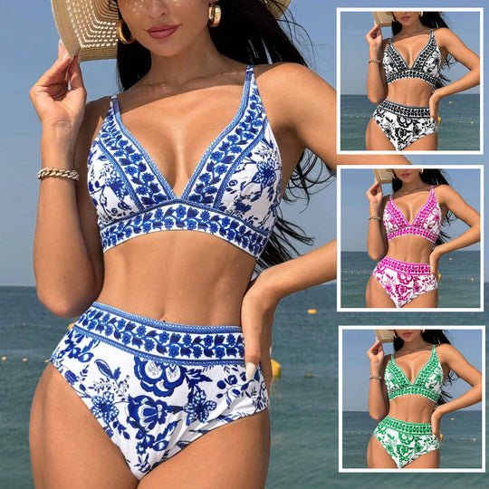 Damen Hochtaillierter Bikini mit floralem Muster