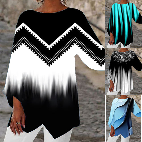 Damen Oversize-Bluse mit modernem Chevron-Muster und Bumerangärmeln