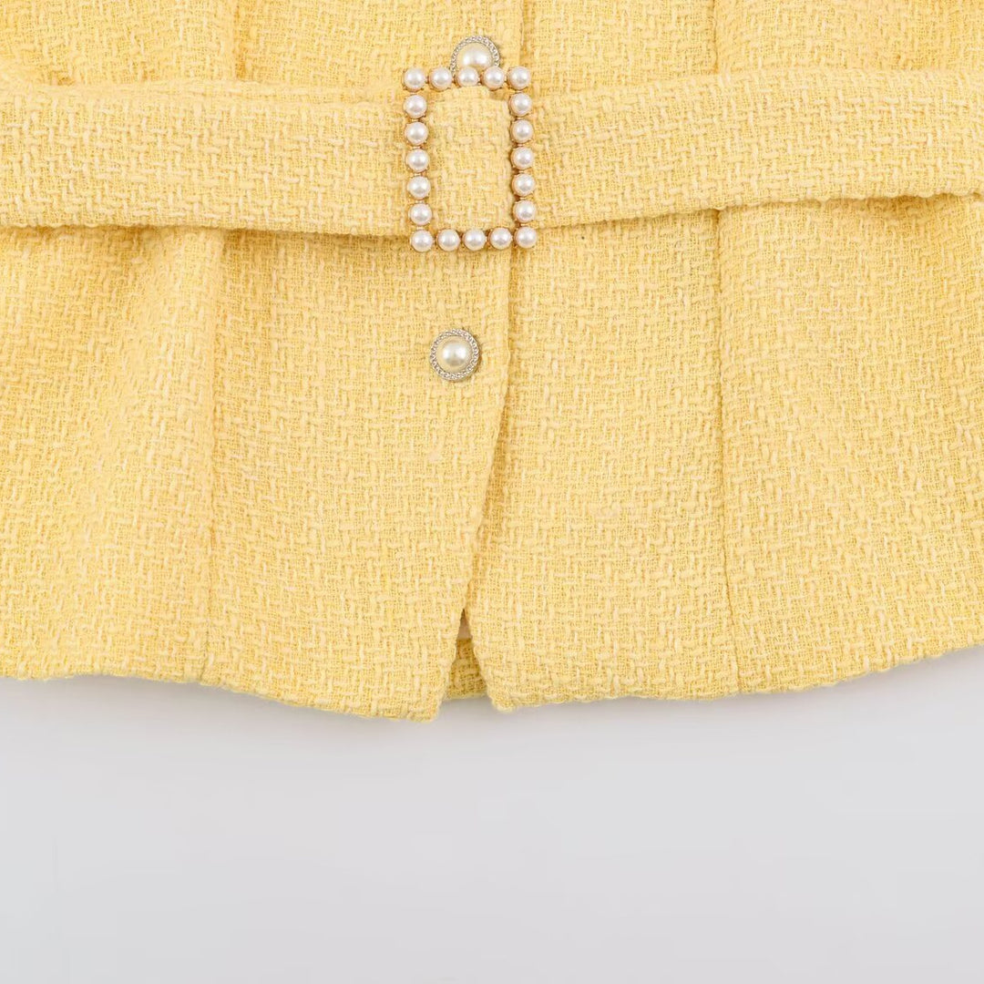 Damen Kurzjacke im Bouclé‑Tweed‑Stil mit Perlenknöpfen und Taillengürtel Shop Nory