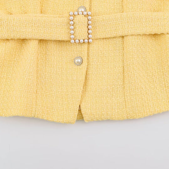Damen Kurzjacke im Bouclé‑Tweed‑Stil mit Perlenknöpfen und Taillengürtel Shop Nory