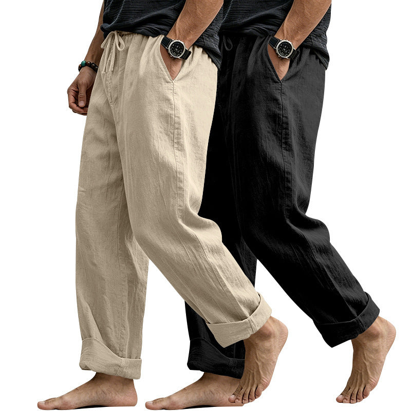 Herren Weite Komfort-Freizeithose aus Leinenmix mit Tunnelzug, Eingrifftaschen und Umschlag Shop Nory