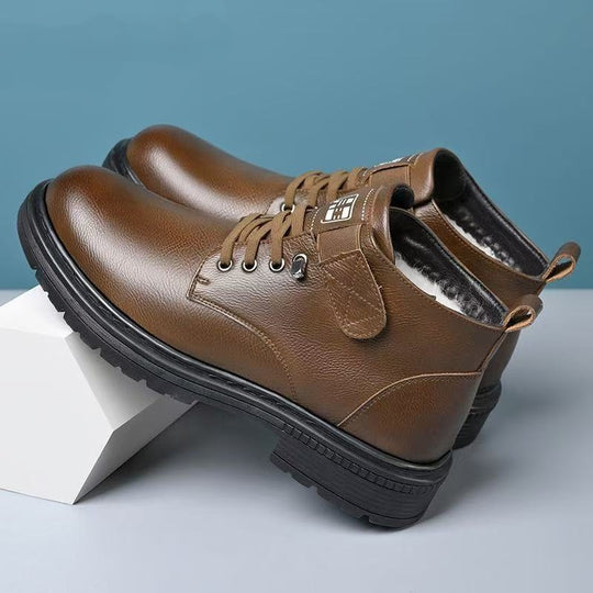 Herren Thermisch gefütterte knöchelhohe Lederimitat-Stiefel mit rutschfester Profilsohle Shop Nory