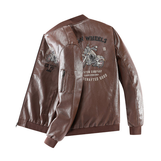 Herren Modische Kunstleder-Bomberjacke mit detaillierten Stickereien Shop Nory