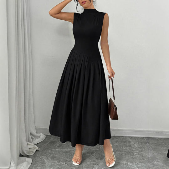 Damen Ärmelloses Maxikleid mit hohem Stehkragen, tailliertem Oberteil und plissiertem Rock Shop Nory