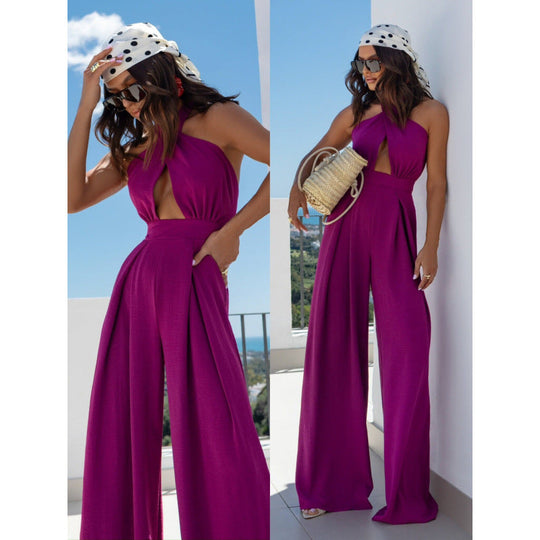 Damen Halter Neck Cutout Jumpsuit