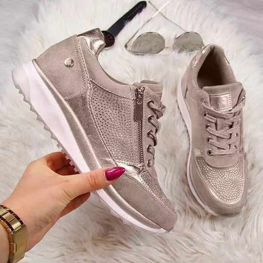 Damen Casual-Keil-Sneaker aus Velours- und Meshmix mit seitlichem Reißverschluss und profilierter Plateausohle Shop Nory
