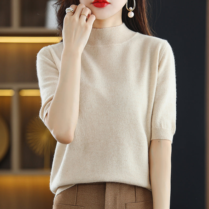 Damen Kurzärmeliger Feinstrick-Pullover mit halbem Rollkragen Shop Nory