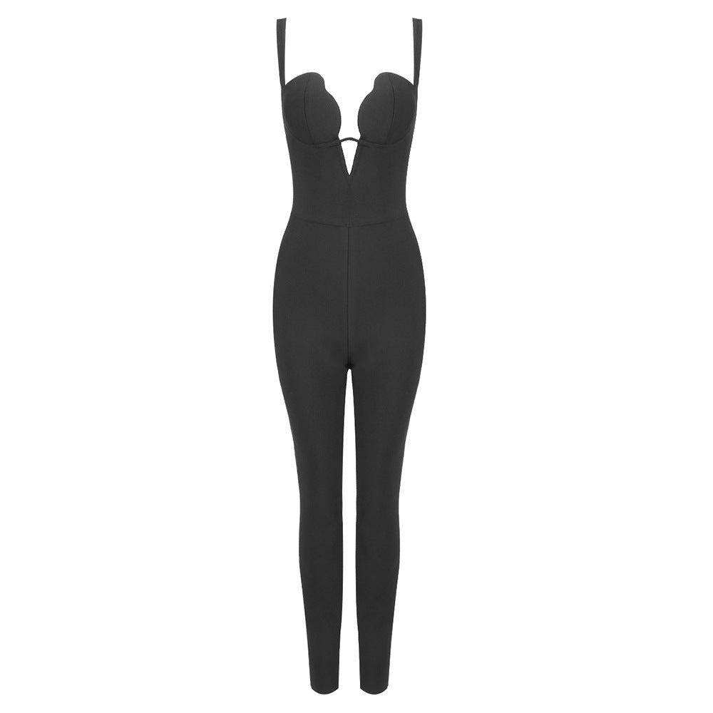 Damen eleganter Jumpsuit mit herzförmigem Ausschnitt und figurbetontem Schnitt