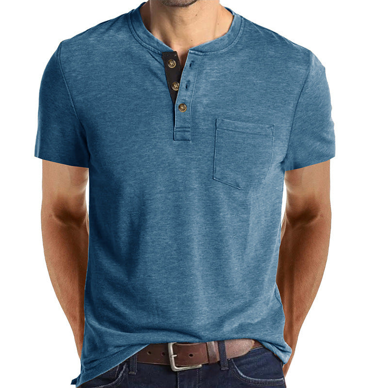 Herren T-Shirt mit strukturiertem Kragen und Brusttasche