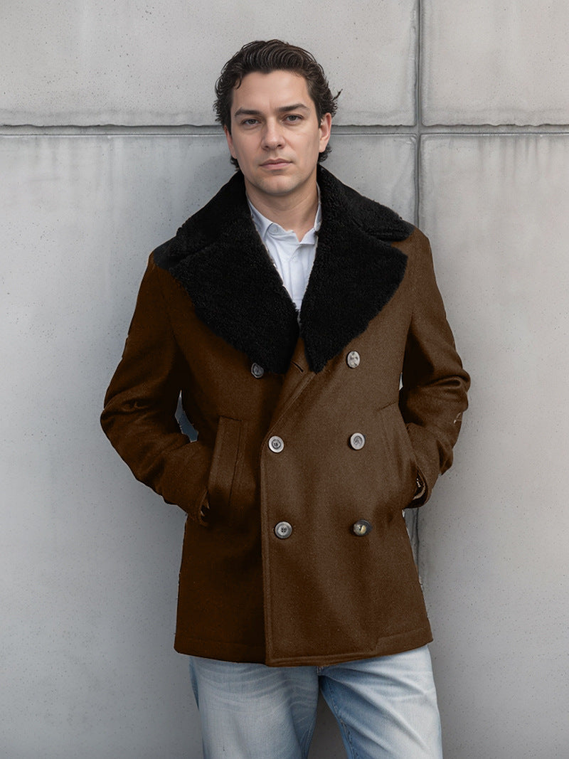 Herren Kurzmantel im Pea‑Coat‑Stil aus Wollmix mit voluminösem Teddykragen und Eingrifftaschen Shop Nory