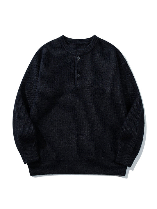 Herren Grobstrick-Henley-Pullover mit halber Knopfleiste und Rippbündchen Shop Nory