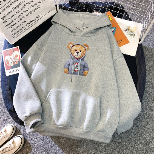 Unisex nan lässiger Oversize Kapuzenpullover mit Teddy-Frontprint, Kängurutasche und weichem Fleece-Innenfutter Shop Nory