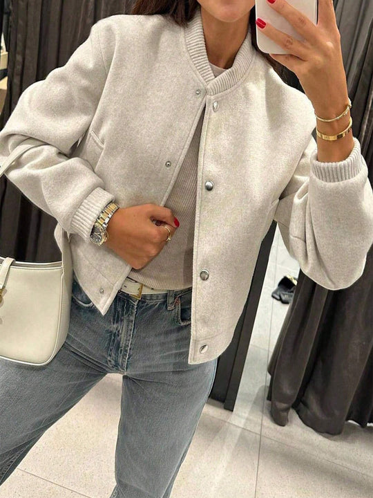 Damen Kurzjacke im Bomberstil aus Teddyfleece mit Rippbündchen Shop Nory