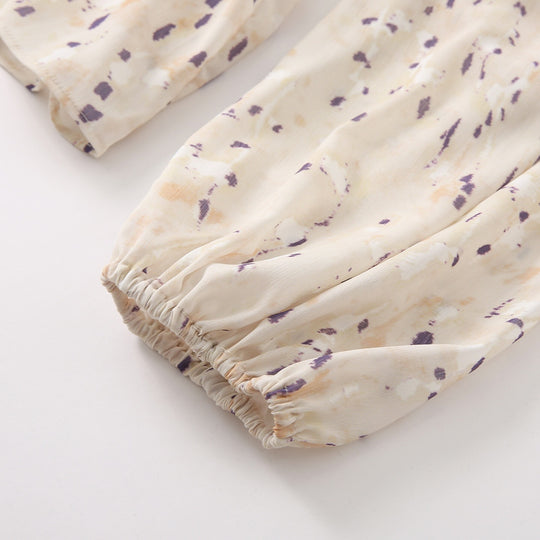 Damen Schluppenbluse mit Volantbesatz, Aquarellprint und Ballonärmeln Shop Nory