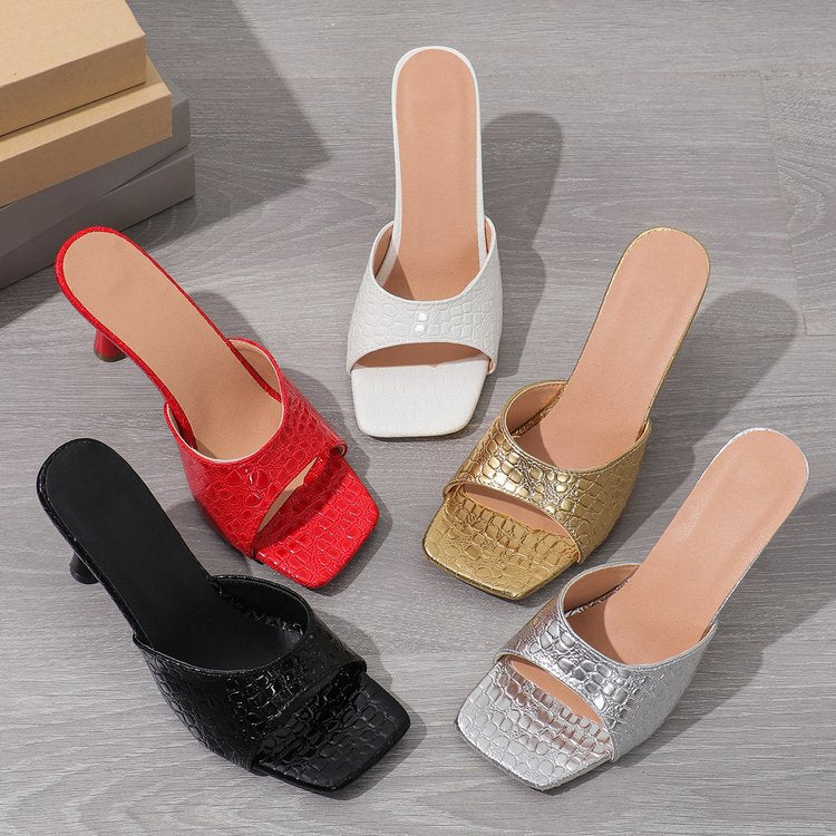 Damen elegante Peeptoe-Sandaletten mit modischem Krokodilleder-Design und schickem Absatz Shopnory