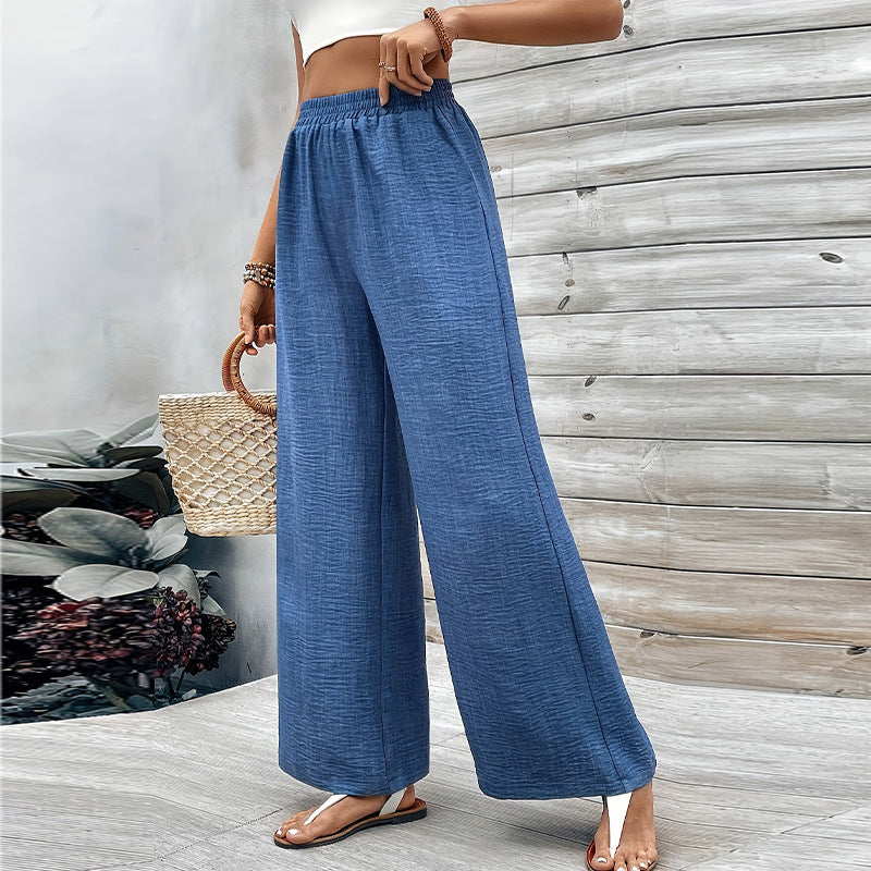 Damen Weit geschnittene Baumwollhose mit elastischem Bund Shopnory