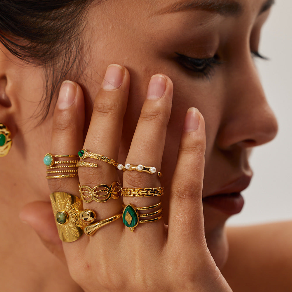 Damen Offener Ring mit modernem Kettenmuster und hypoallergener Edelstahlverarbeitung Shop Nory