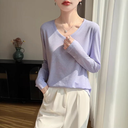Damen Leichtes V-Ausschnitt-Feinstrick-Longsleeve Shop Nory