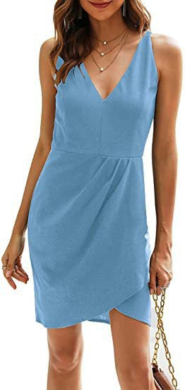 Damen Kurzes Wickelkleid mit V-Ausschnitt und asymmetrischem Saum