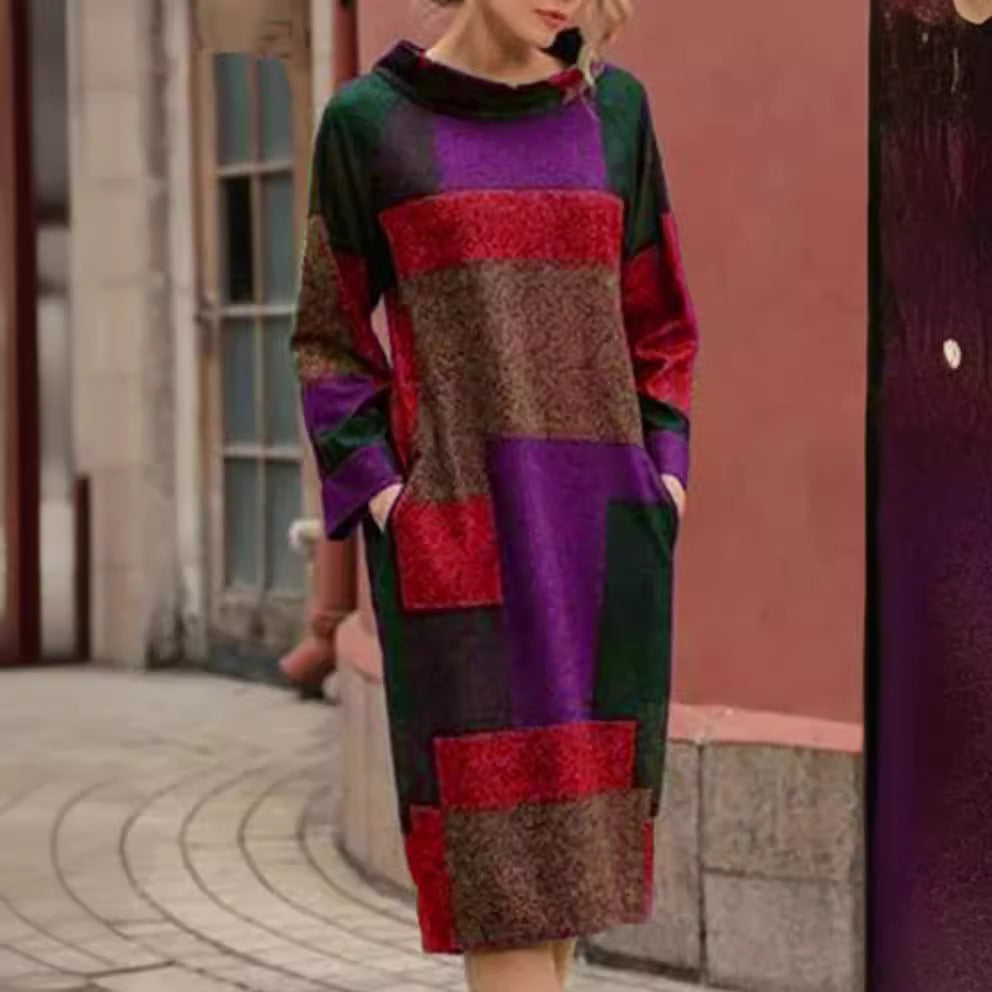 Damen Oversized Kleid mit geometrischem Patchwork-Design