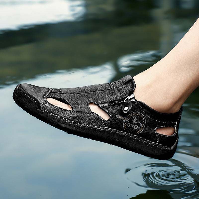 Herren Bequeme Lederfreizeitschuhe mit Reißverschluss und atmungsaktiven Öffnungen