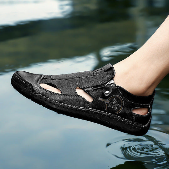 Herren Bequeme Lederfreizeitschuhe mit Reißverschluss und atmungsaktiven Öffnungen