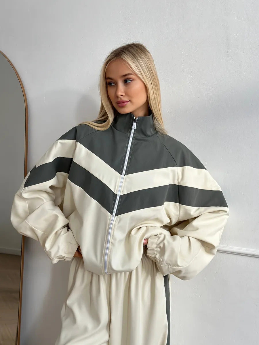 Damen Oversized Windbreaker-Set mit Reißverschlussjacke und elastischer Bundhose Shop Nory