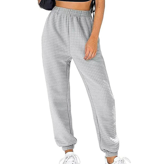 Damen Waffelstrick-Jogginghose mit hoher Taille und elastischen Bündchen Shop Nory
