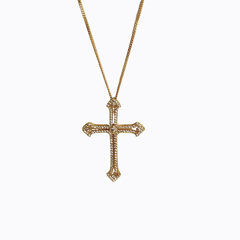 Damen Halskette mit kunstvollem Kreuz-Anhänger und funkelnden Zirkoniasteinen Shop Nory