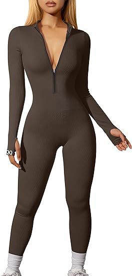 Damen nan figurbetonter Ripp-Jumpsuit mit hohem Halsausschnitt, langem Arm und sculptender Nahtführung Shop Nory