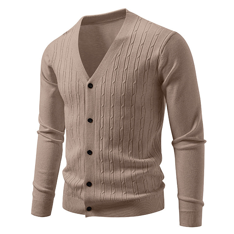 Herren Feinstrick-Cardigan mit tiefem V-Ausschnitt schmaler Passform und vertikalem Zopfstrick Shop Nory