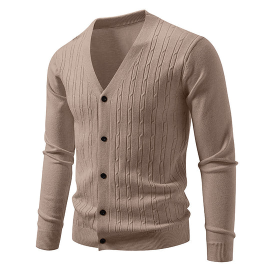 Herren Feinstrick-Cardigan mit tiefem V-Ausschnitt schmaler Passform und vertikalem Zopfstrick Shop Nory
