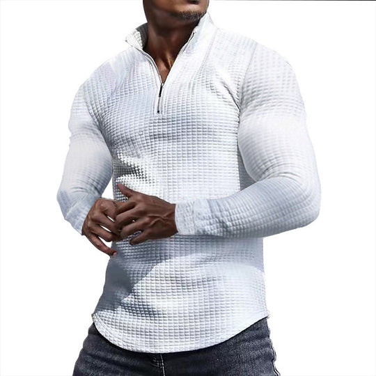 Herren Waffelstrick-Langarmshirt mit kurzem Reißverschluss Shop Nory