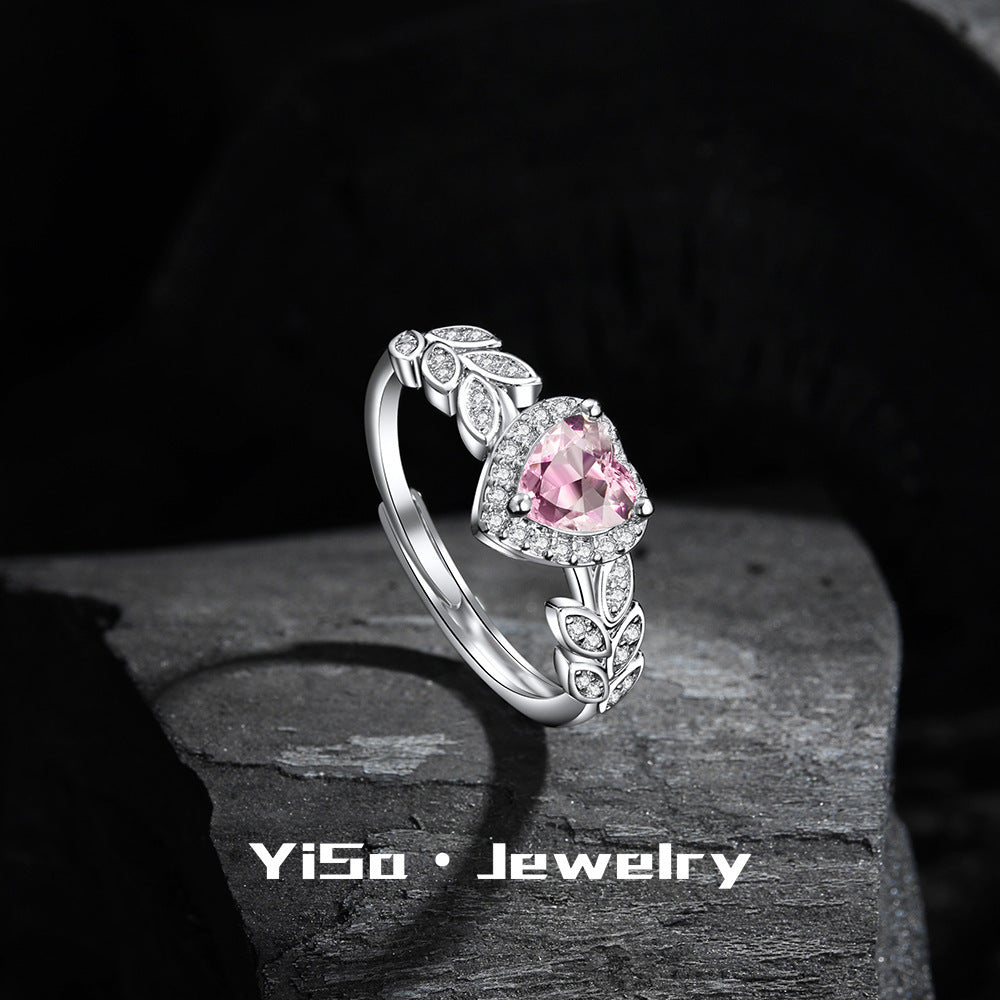 Damenring mit herzförmigem pinkem Zirkonia und floralem Design Shop Nory