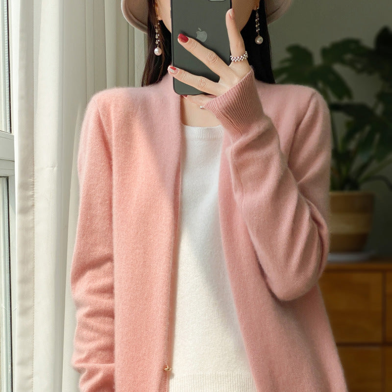 Damen Offener Feinstrick-Cardigan im Mohair‑Look mit geradem Saum und schmalen Bündchen Shop Nory