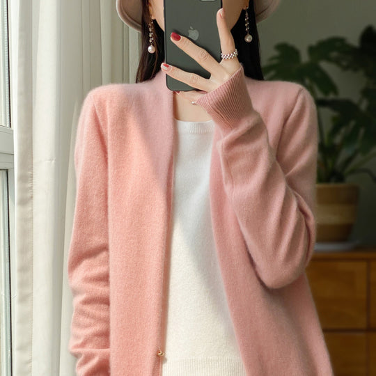 Damen Offener Feinstrick-Cardigan im Mohair‑Look mit geradem Saum und schmalen Bündchen Shop Nory