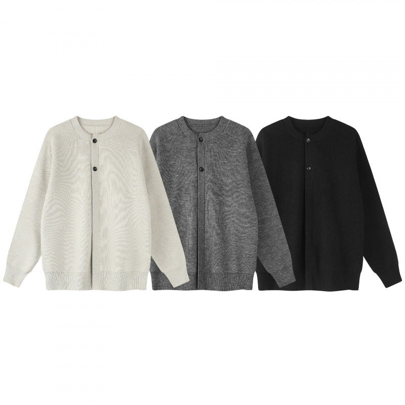 Unisex Boxiger Feinstrick-Cardigan mit Rundhals, Raglanärmeln und teilverdeckter Knopfleiste Shop Nory