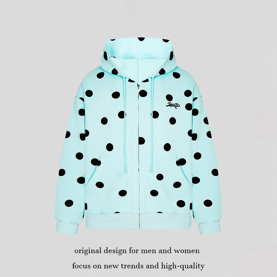 Damen Kapuzen-Sweatjacke mit durchgehendem Reißverschluss, Oversize-Schnitt und Polka-Dot-Print Shop Nory