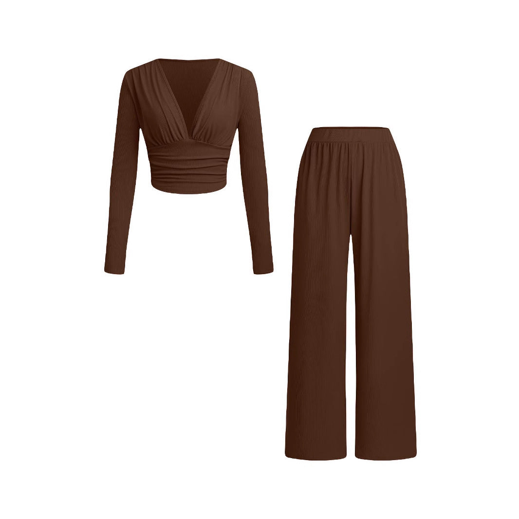 Damen lässiges und figurnahes Oberteil mit hochtaillierter Hose
