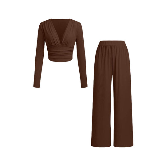 Damen lässiges und figurnahes Oberteil mit hochtaillierter Hose